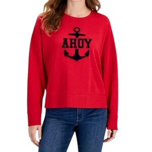 Nautica Red Ahoy Anchor Crewneck Sweatshirt Size XL